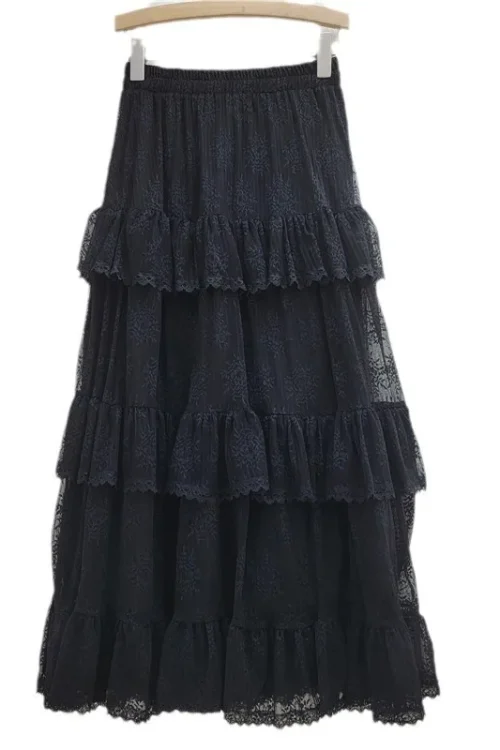 A-Line Spliced Lace Cake Skirt – El...