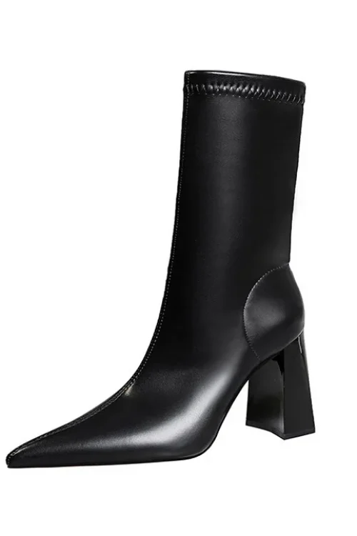 Chunky Block Heel Mid-Calf Boots – ...