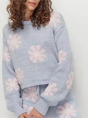 Korean Cloud Embroidery Crew Neck Pul...