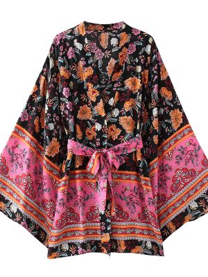 Summer Floral Belt Kimono for Women