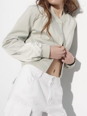 Spring Satin Texture Short Bomber Jac...