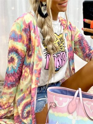 Tie-Dye Printed Long Sleeve Cardigan ...