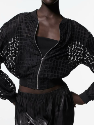 French Transparent Organza Bomber Jac...