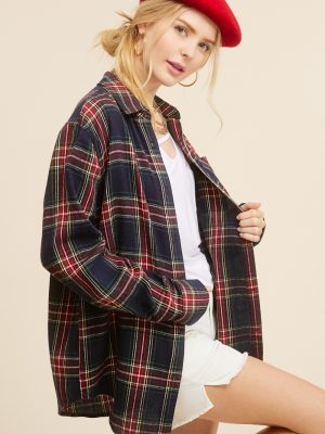 Polo Collar Plaid Shirt with Pockets