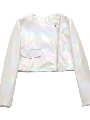 Colorful Faux Leather Jacket with Obl...