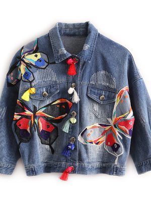 Loose Embroidered Denim Short Coat Wo...