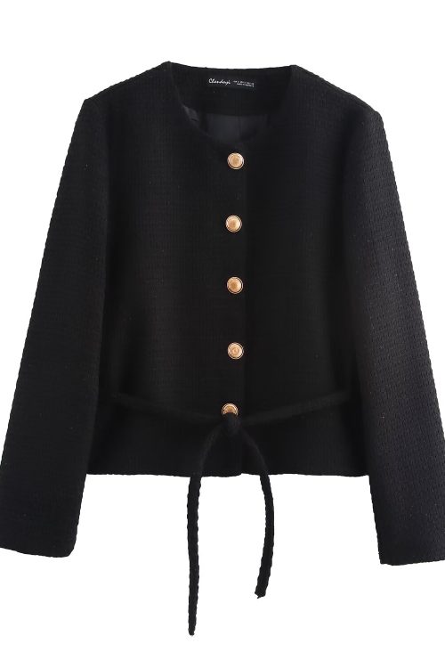 Women’s Casual Round Neck Belted Blazer