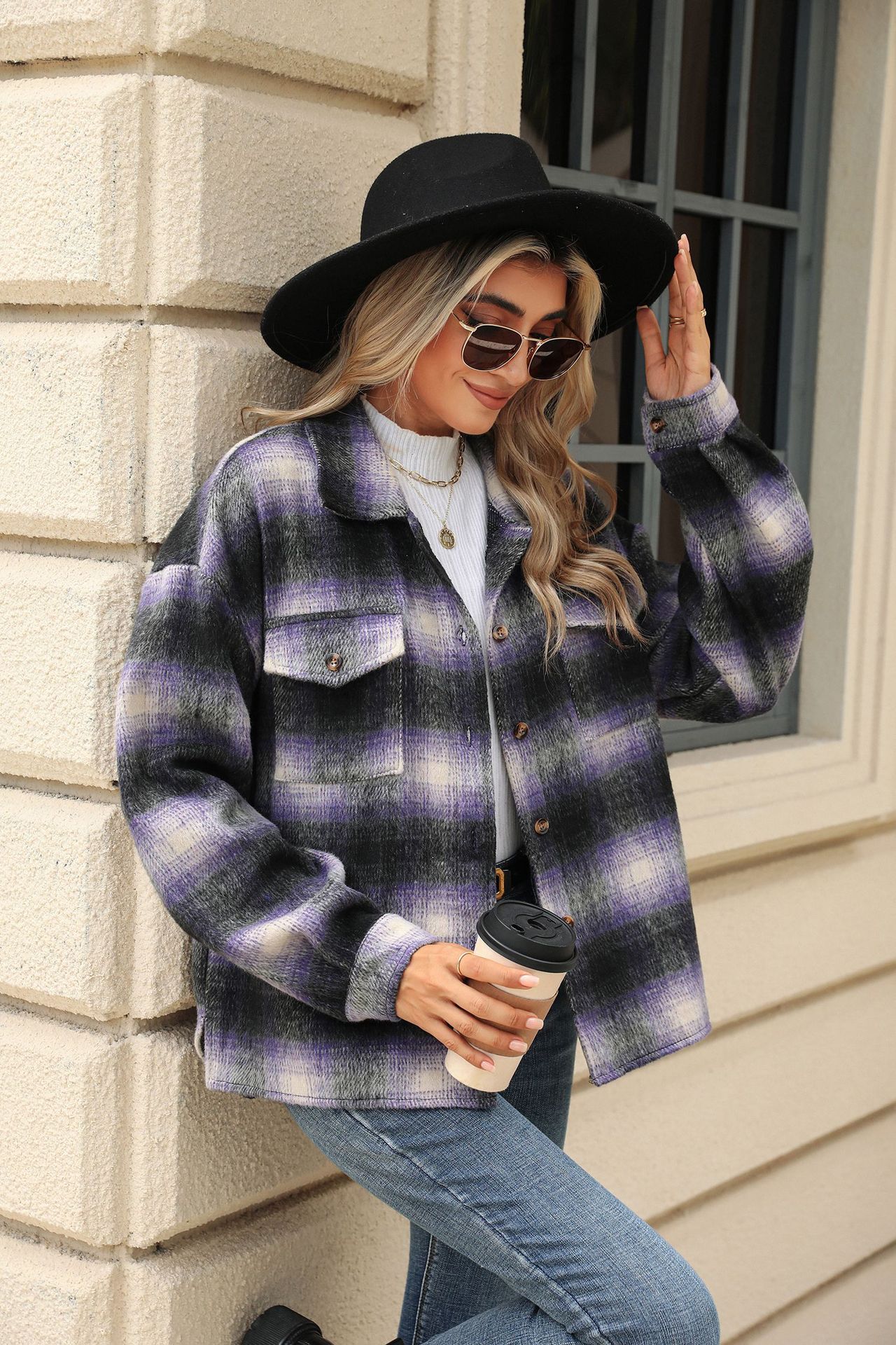 Women’s Plaid Polo Collar Coat