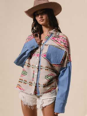 Women’s Aztec Patchwork Distres...