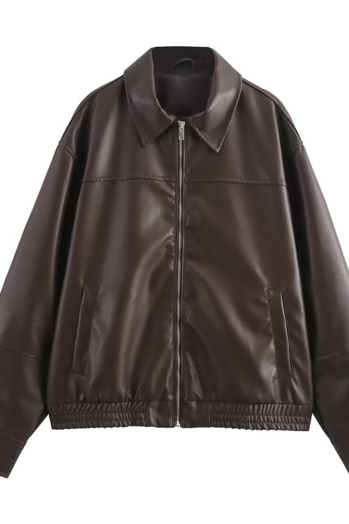 Autumn Faux Leather Bomber Jacket for...