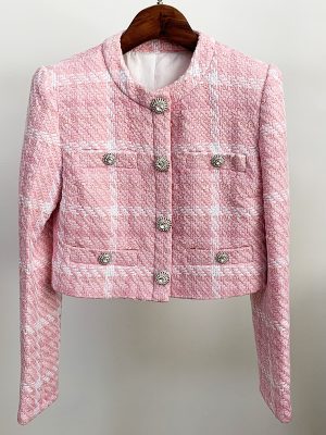 Classic Pink Plaid Woolen Jacket with...