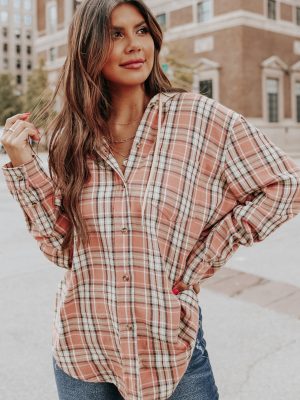 Women’s Spring Hooded Loose Plaid S...