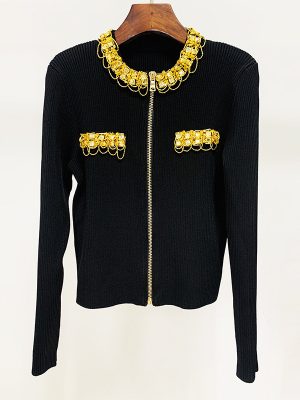 Beaded Diamond Zipper Sweater Coat fo...