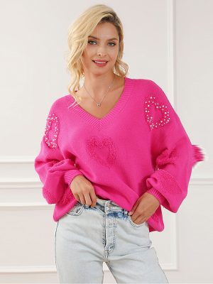 V-Neck Pearl Pullover Sweater