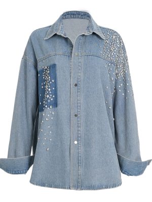 Asymmetric Heavy Diamond Washed Denim Shacket for Autumn