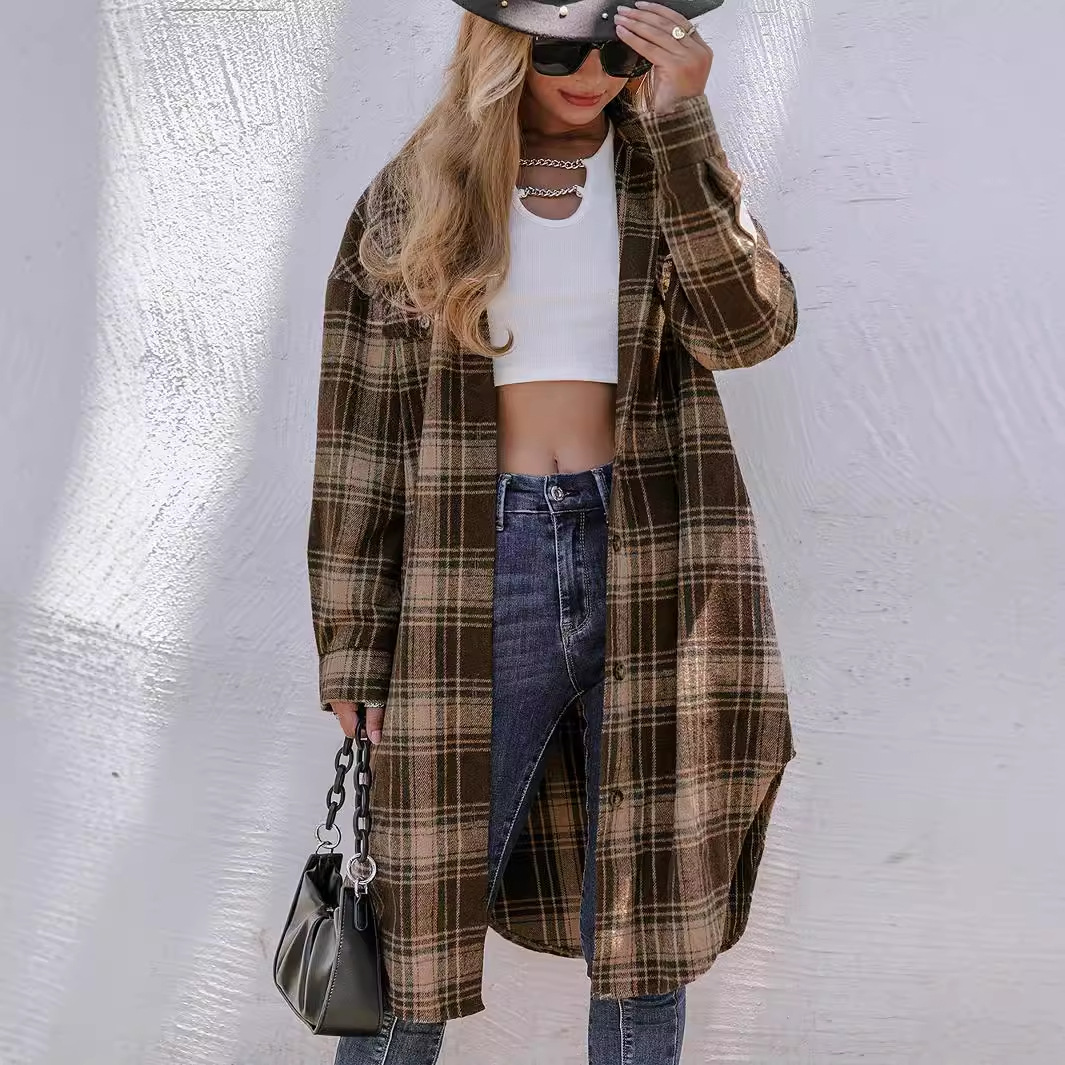 Women’s Loose Woolen Plaid Coat