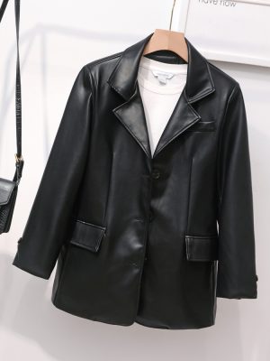 Korean Casual Loose Fit Faux Leather ...