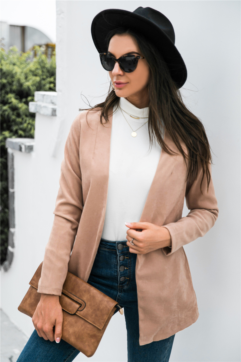 Solid Color Polo Collar Casual Blazer Women