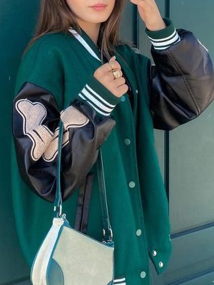 Varsity Jacket with Leather Sleeves a...