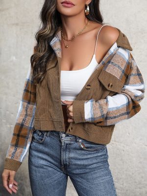 Women’s Spring Retro Plaid Corduroy...