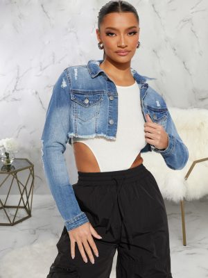 Stitched Hole Short Denim Coat