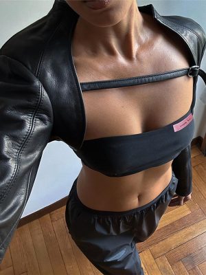 Trendy Two-Piece Faux Leather Bandeau...