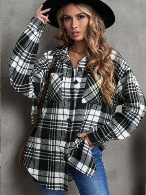 Women’s Loose Plaid Wool Coat with ...