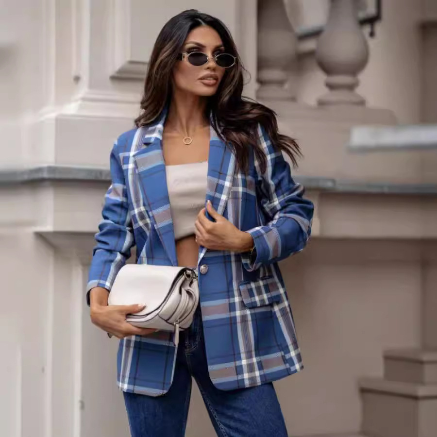 Stylish Autumn Plaid Blazer