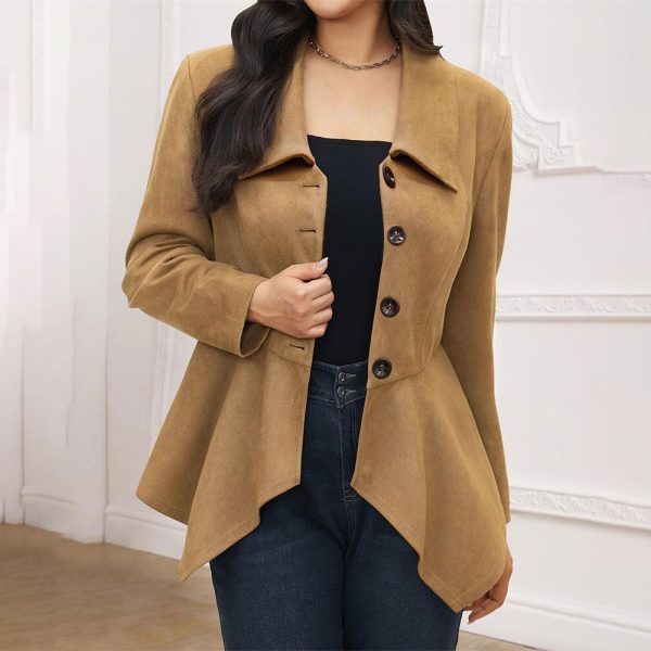 Women's Asymmetric Suede Collared Long Sleeve Jacket - Image 3