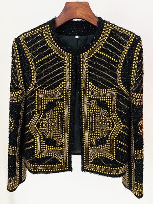 Heavy Metal Beaded Tweed Woolen Jacke...