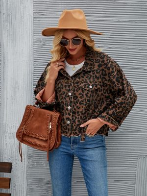 Loose Leopard Print Denim Short Coat