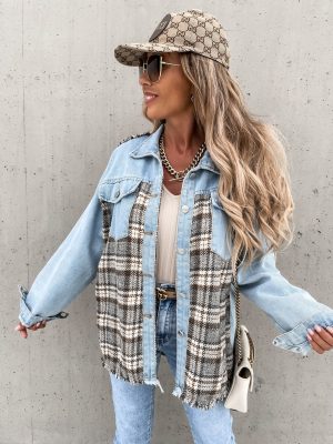 Loose Plaid Denim Coat for Autumn Win...