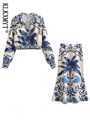 Women’s Vintage Print Midi Skir...