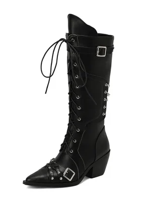 Punk Biker Boots – Chunky Heels, Bu...