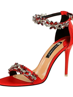 9cm Crystal Heels – Luxury Satin Sa...