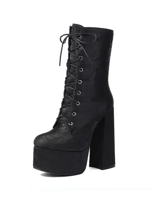 Chunky Heel Ankle Boots – Lace-Up, ...