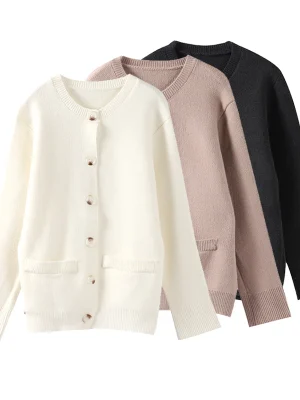 Slim Round Neck Knit Cardigan –...