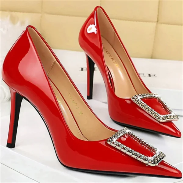 Plaid Pumps - 7.5cm & 9.5cm Heels, Pearl Chain Detail - Image 4