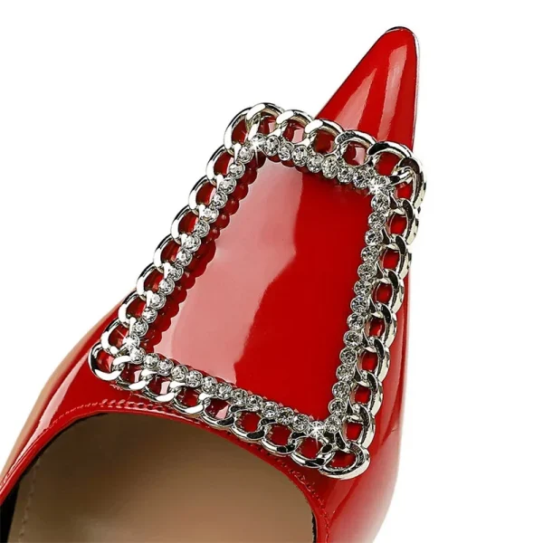 Plaid Pumps - 7.5cm & 9.5cm Heels, Pearl Chain Detail - Image 6