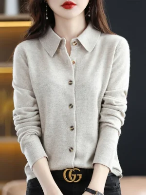 Polo Neck Wool Cardigan – Loose...