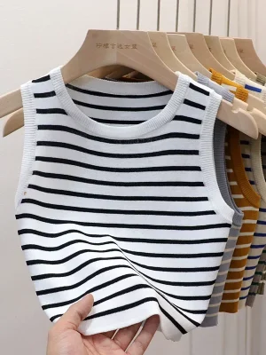 Striped Sleeveless Knit Tank Top &#82...