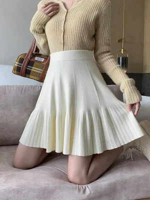 High-Waisted Knit A-Line Skirt