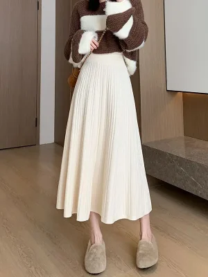 Korean Knit Pleated A-Line Skirt