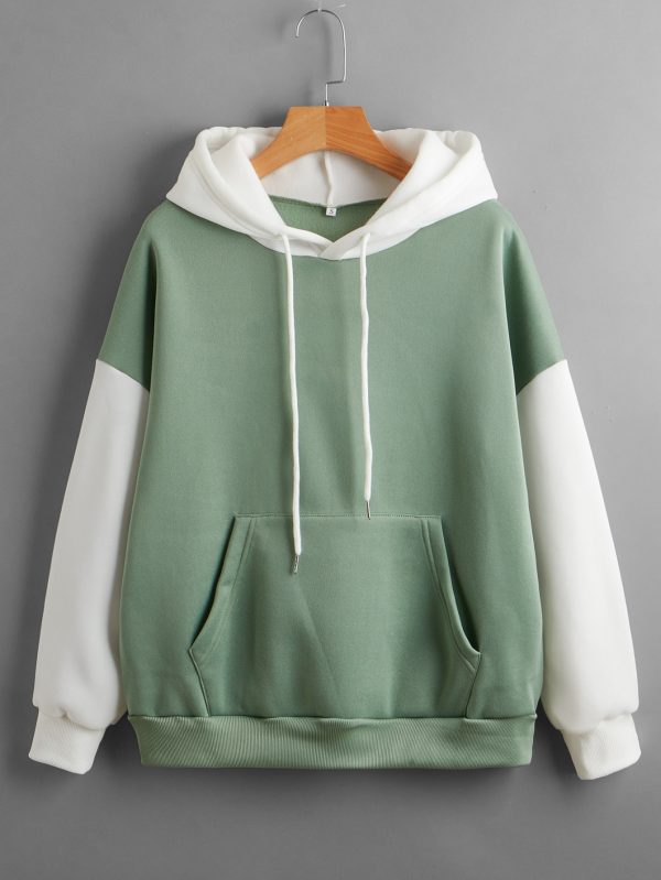 Fashionable Fleece-Lined Color Block Hoodie for Women