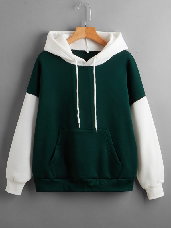 Fashionable Fleece-Lined Color Block Hoodie for Women - Image 2