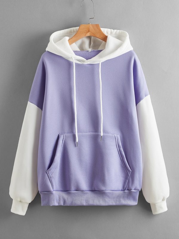 Fashionable Fleece-Lined Color Block Hoodie for Women - Image 4