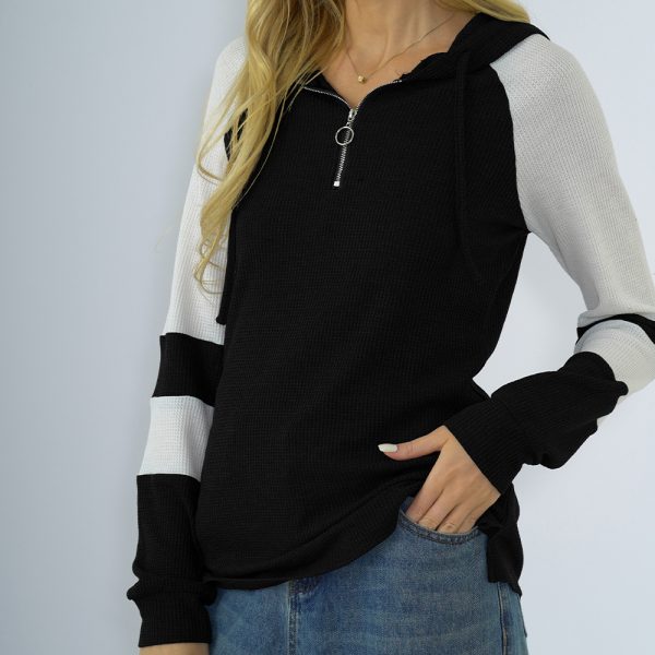 Loose Solid Color Drop Shoulder Hooded T-Shirt - Image 4