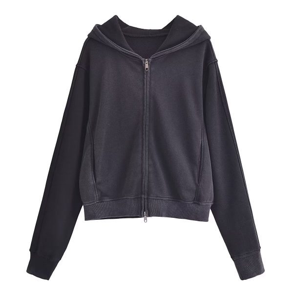 Fashionable Distressed Zipper Hooded Sweater