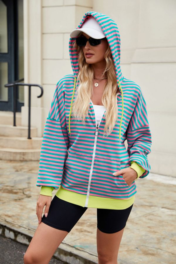 Striped Color Contrast Hooded Sweater