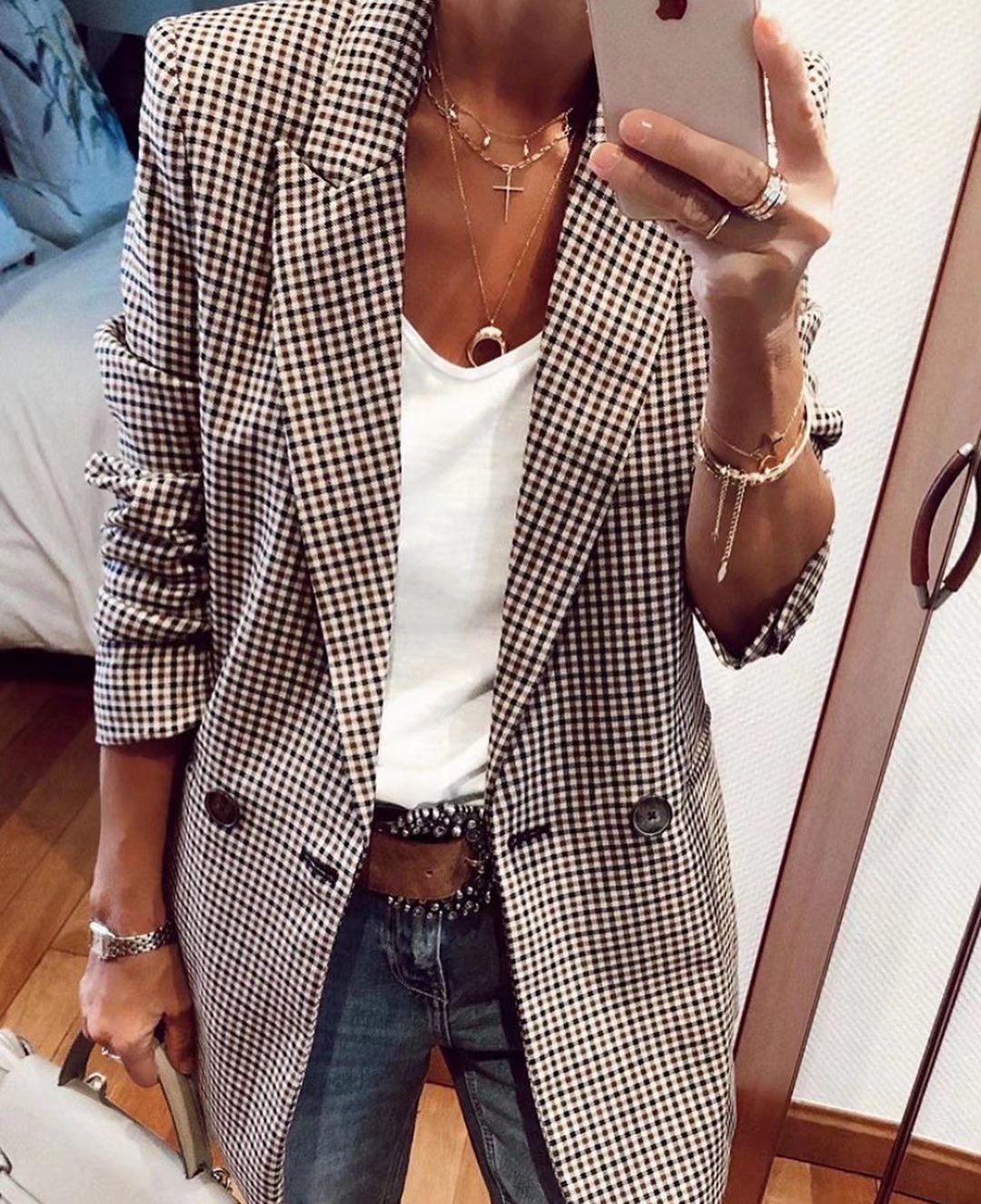 Retro Houndstooth Wool Blazer